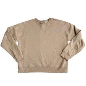 Champion Womens Tan Beige Crewneck Sweatshirt Oversized Fleece GF535 Large